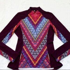 Purple Prana Sierra 1/4 Zip Pullover Top Zig Zag Pattern Size XL